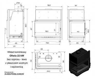 Фото - Топка с водяным контуром Kratki Oliwia/PW/BL/22/BS/W, Г-образное стекло слева, змеевик - Печной центр Казань Фотография - Топка с водяным контуром Kratki Oliwia/PW/BL/22/BS/W, Г-образное стекло слева, змеевик - купить в Казани в магазине Печной центр